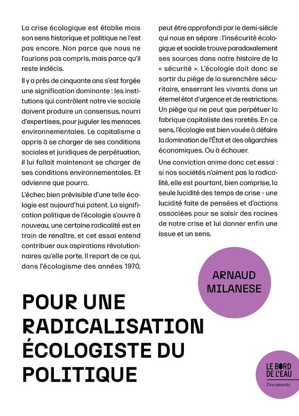 Couverture du livre POUR UNE RADICALISATION ECOLOGISTE DU POLITIQUE