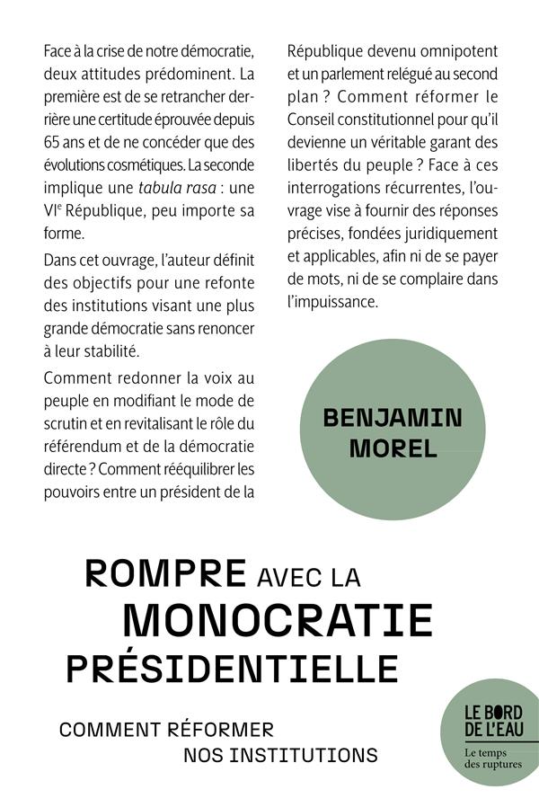 Couverture du livre ROMPRE AVEC LA MONOCRATIE PRESIDENTIELLE